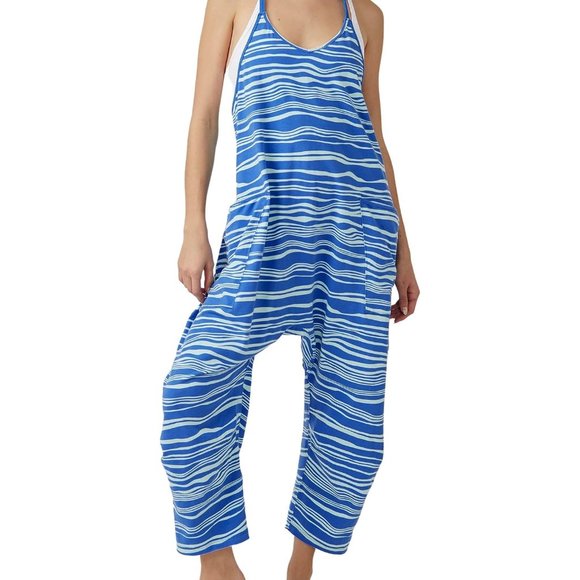 New Free People FP Movement Hot Shot Onesie River Blue Combo S Jumpsuit Printed - Picture 2 of 3
